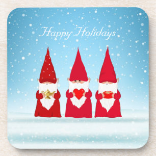 Christmas Gnomes on Light Blue Coaster