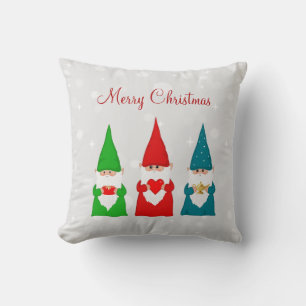 Christmas gnomes on light silver grey cushion