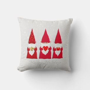 Christmas Gnomes on Light Silver Grey Cushion