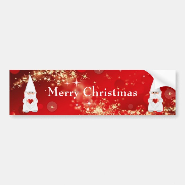 Christmas Gnomes on Red Bumper Sticker (Front)