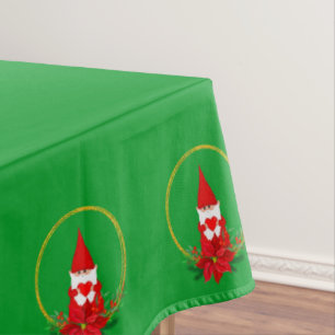Christmas Gnomes on Small Green Tablecloth