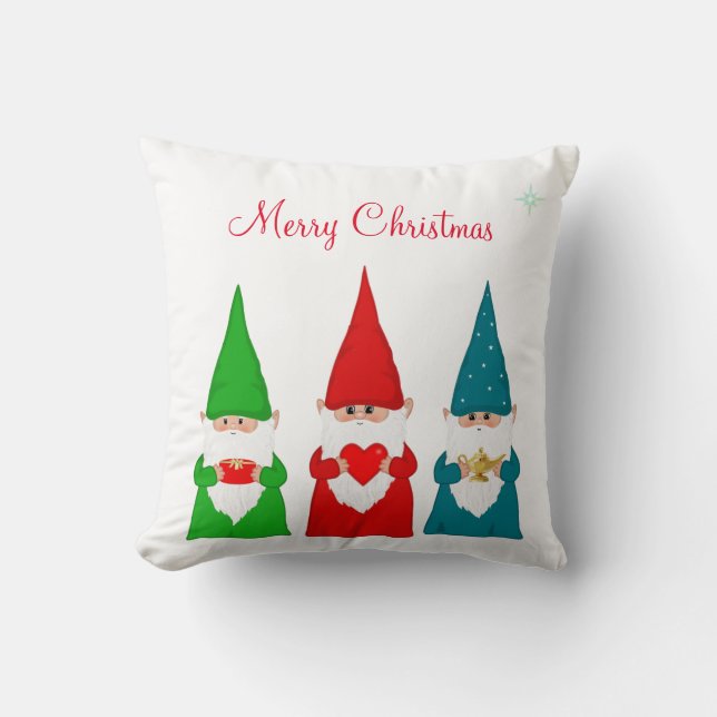 Christmas gnomes on white cushion (Front)