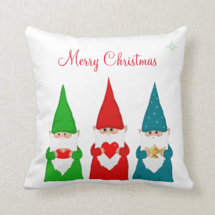 Christmas gnomes on white cushion