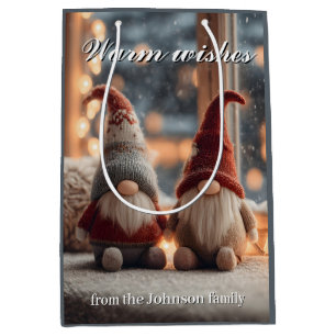 Christmas Gnomes on Window Sill with Custom Text Medium Gift Bag