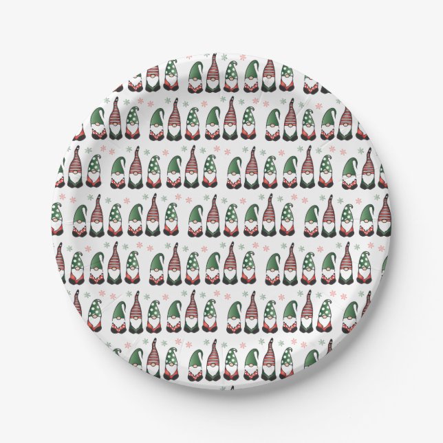 Christmas Gnomes Pattern Paper Plate (Front)