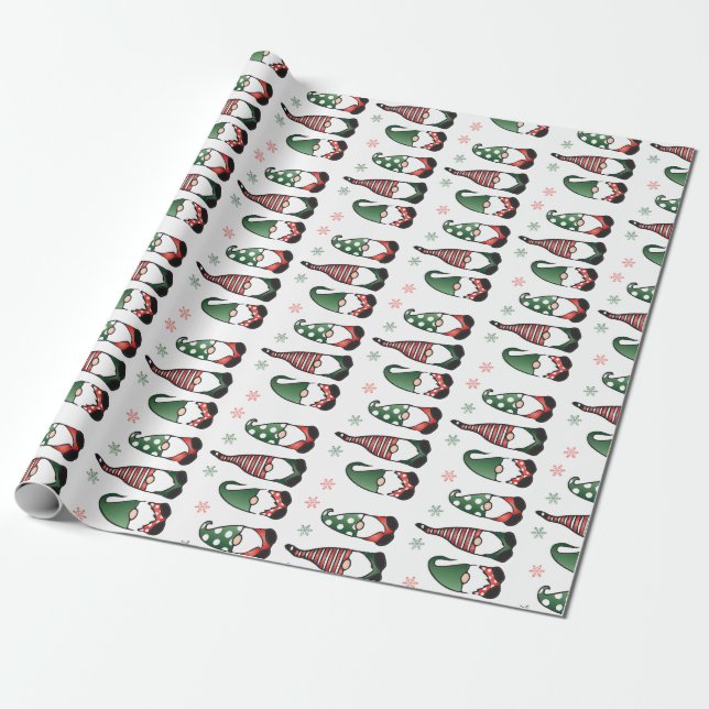 Christmas Gnomes Pattern Wrapping Paper (Unrolled)