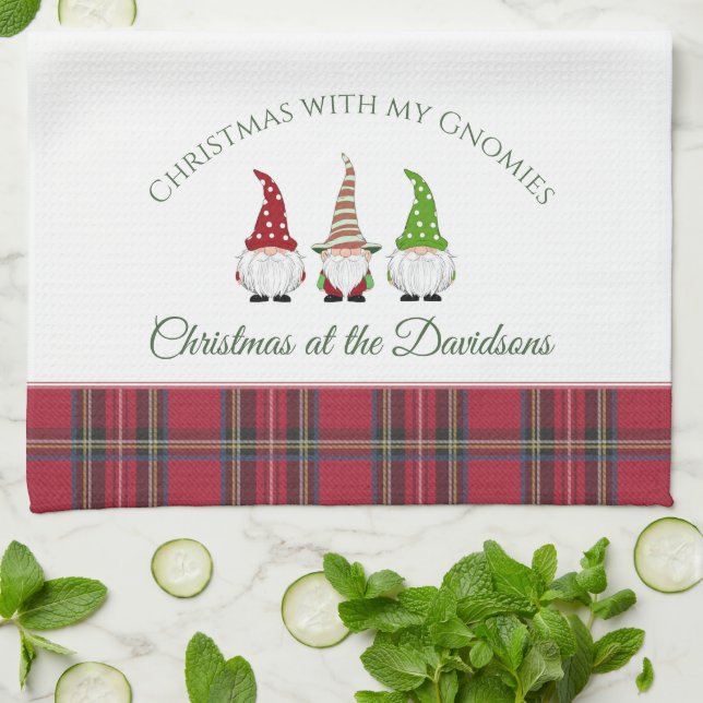 Christmas Gnomes Personalised Name Christmas Tea Towel (Folded)