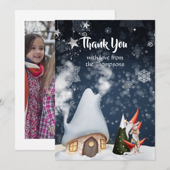 Christmas Gnomes Photo Thank You Card (Front/Back)