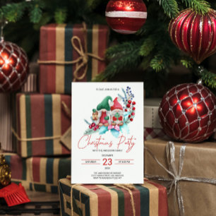 Christmas Gnomes & Poinsettia  Invitation