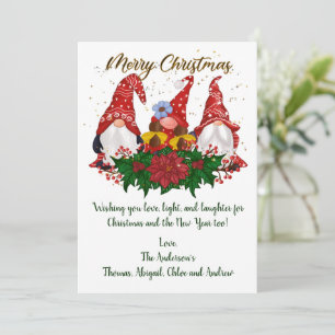 Christmas Gnomes Poinsettia Trendy Christmas Card