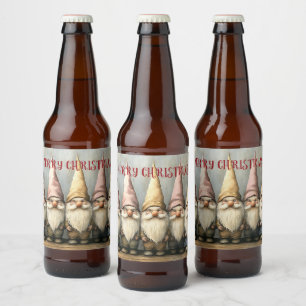  Christmas Gnomes Pointed Hats Long Beard Beer Bottle Label