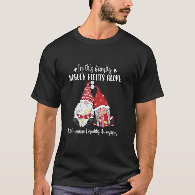 Christmas Gnomes Pulmonary Fibrosis Awareness  T-Shirt (Front)