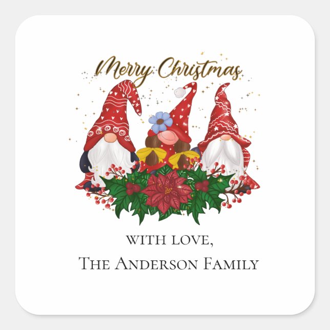 Christmas Gnomes Red Green Festive Trendy  Square Sticker (Front)