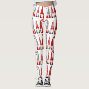 Christmas Gnomes Red Grey Holiday Pattern Leggings