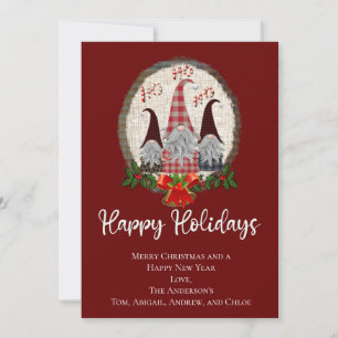 Christmas Gnomes Red Happy Holidays Rustic Card