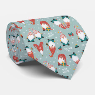 Christmas Gnomes Red Striped Hats Tie