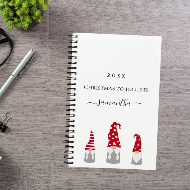 Christmas gnomes red white to do lists name notebook (Creator Uploaded)