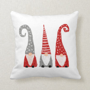  Christmas Gnomes Scandinavian Red Gray White Cushion