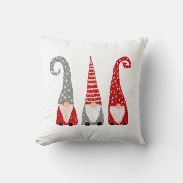  Christmas Gnomes Scandinavian Red Grey White Cushion (Front)