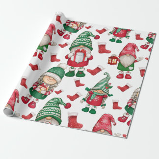 Christmas gnomes seamless pattern wrapping paper