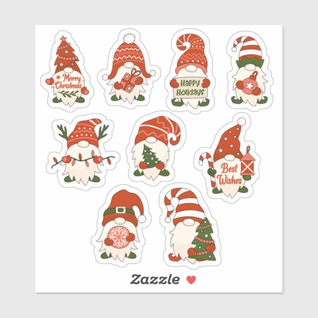 Christmas gnomes - set of 9 stickers (Sheet)