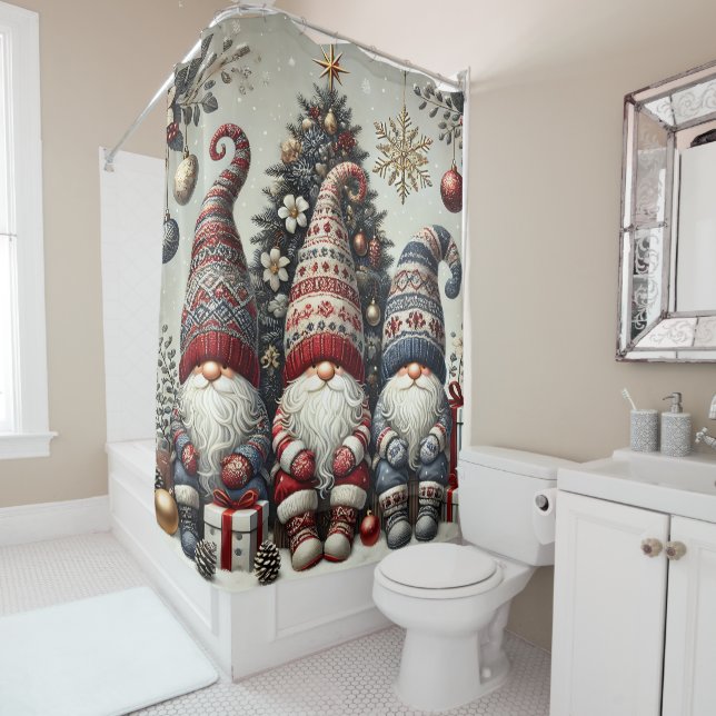 Christmas Gnomes Shower Curtain (In Situ)