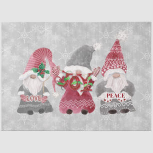 Christmas Gnomes Snowflakes Grey Red Decoupage Art Tissue Paper