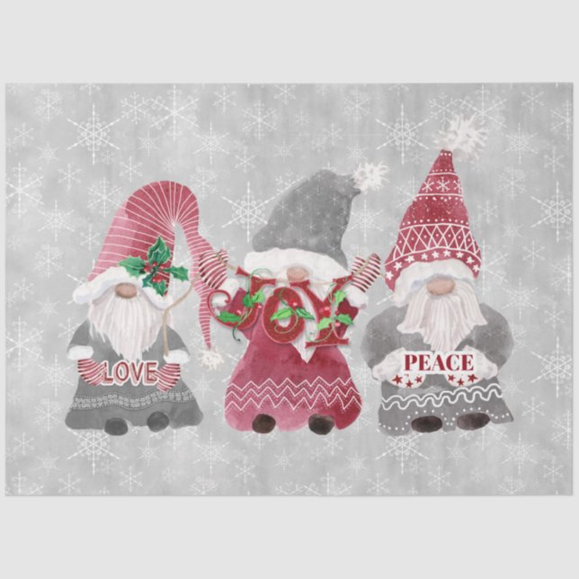 Christmas Gnomes Snowflakes Grey Red Decoupage Art Tissue Paper (Front)