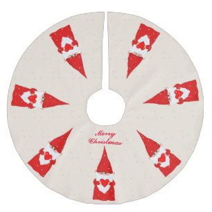 Christmas Gnomes & Snowflakes on Ivory Brushed Polyester Tree Skirt