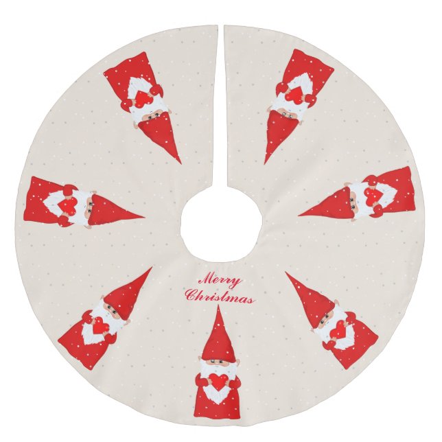 Christmas Gnomes & Snowflakes on Ivory Brushed Polyester Tree Skirt (Front)
