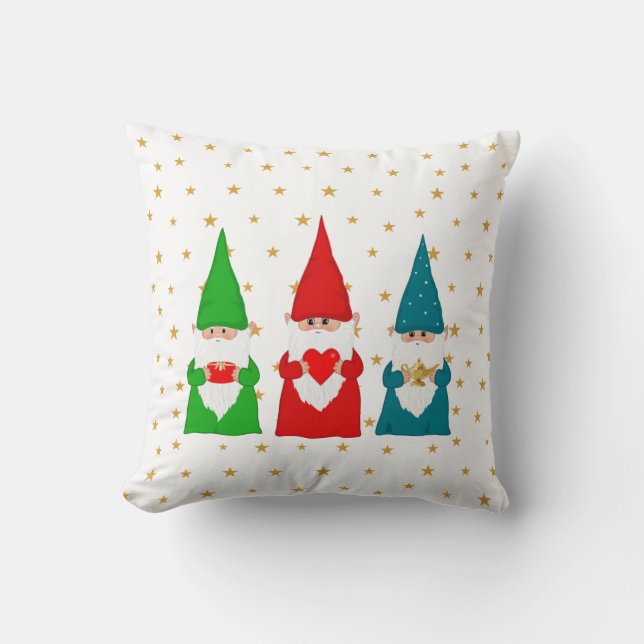 Christmas Gnomes & stars throw pillow (Front)