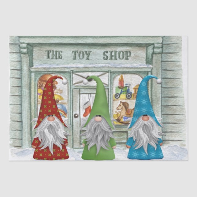 Christmas Gnomes Toy Shop Tissue Paper (Front)