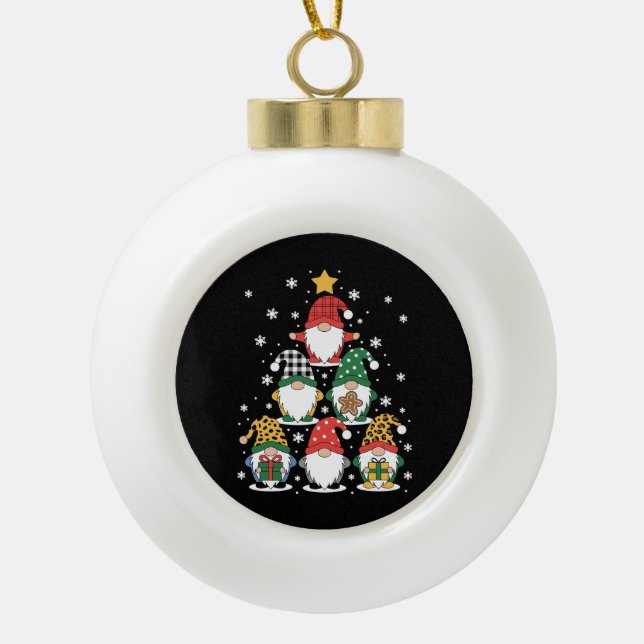 Christmas Gnomes Tree Stack Xmas Snowflake Cookie Ceramic Ball Christmas Ornament (Front)