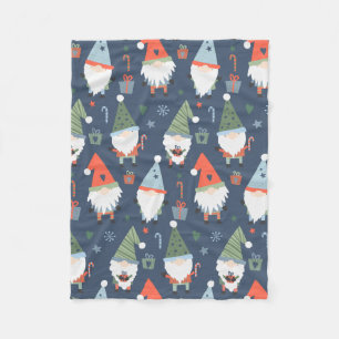 Christmas Gnomes Trees Blue Green Red Fleece Blanket