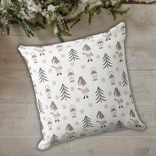 Christmas Gnomes Trees Lanterns and Snowflakes Cushion