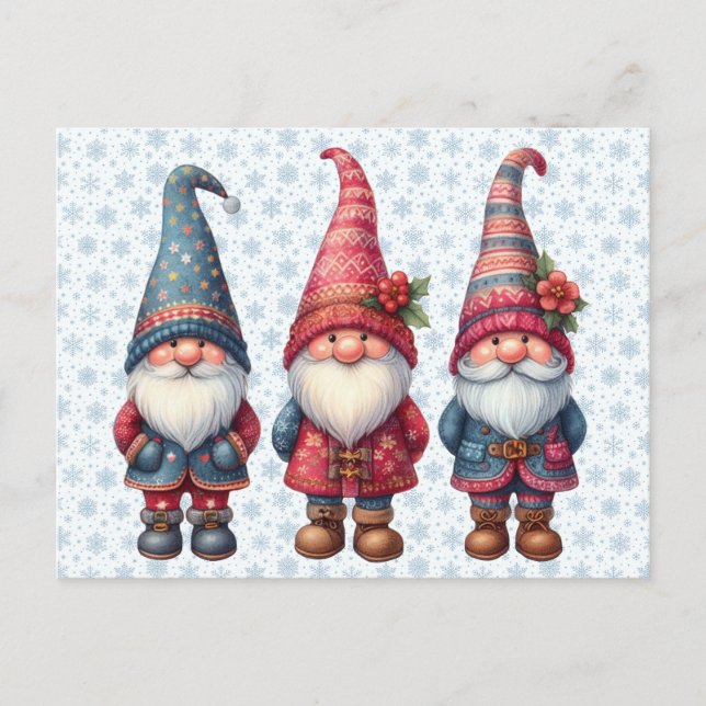 Christmas Gnomes Trio Postcard (Front)