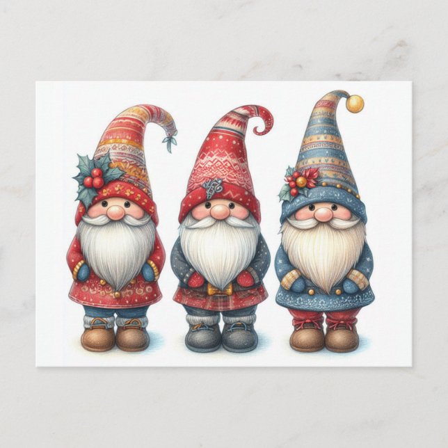 Christmas Gnomes Trio Postcard (Front)
