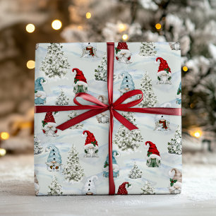 Christmas Gnomes Watercolor Holiday Wrapping Paper