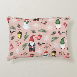Christmas Gnomes Watercolor Seamless Pattern Decorative Cushion