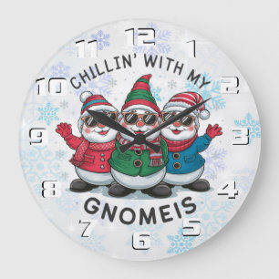 Christmas gnomes whimsical Christmas Large Clock