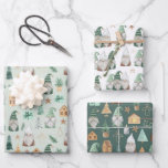 Christmas Gnomes White Green Gold Trendy Whimsical Wrapping Paper Sheet<br><div class="desc">Green white and gold Christmas gnomes wrapping paper sheets.  Set of three different styles</div>