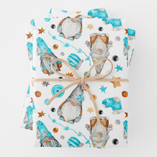 Christmas Gnomes with Cute Rustic Decorations Wrapping Paper Sheet
