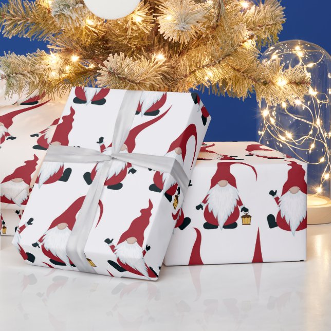 Christmas Gnomes with Lantern Watercolor Holiday Wrapping Paper (Holidays)