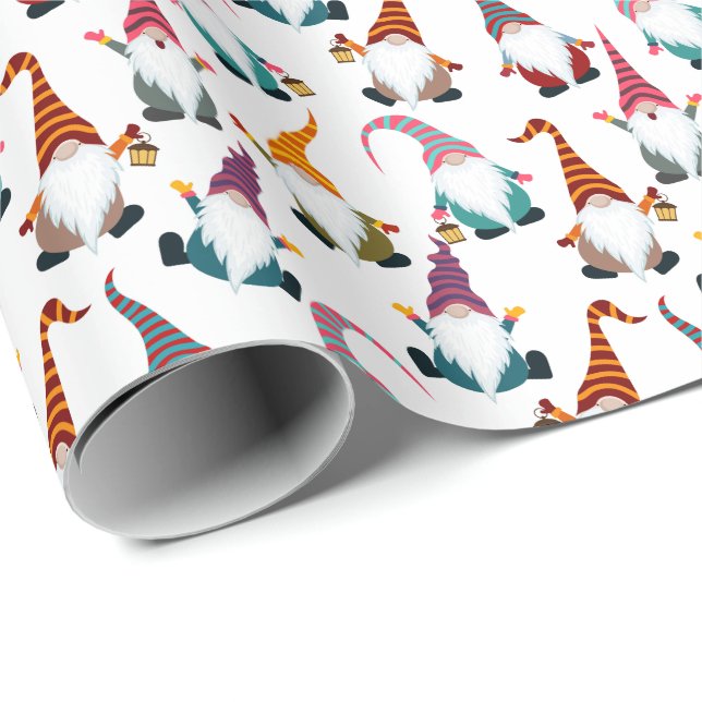 Christmas Gnomes with Lantern Watercolor Holiday Wrapping Paper (Roll Corner)