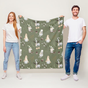 Christmas Gnomes Woodland Fleece Blanket