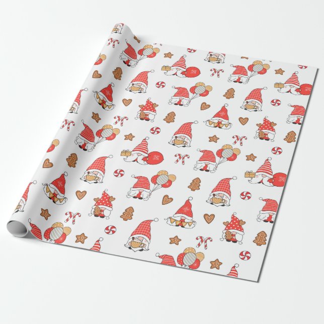 Christmas Gnomes Wrapping Paper (Unrolled)
