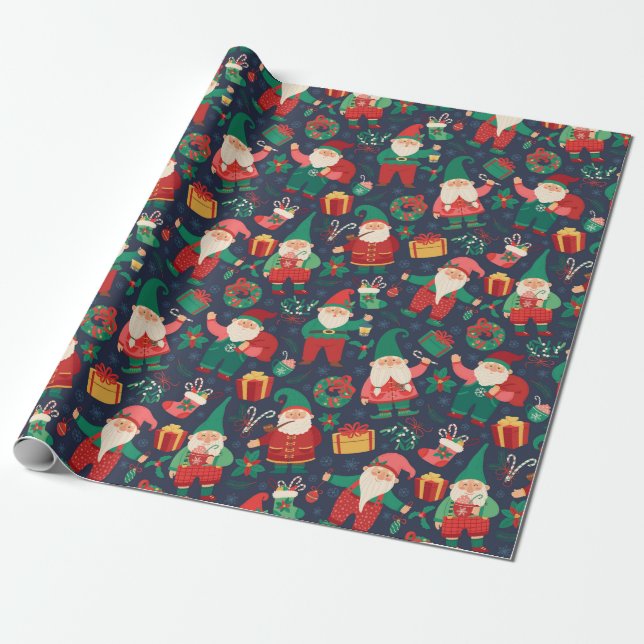 Christmas Gnomes Wrapping Paper (Unrolled)