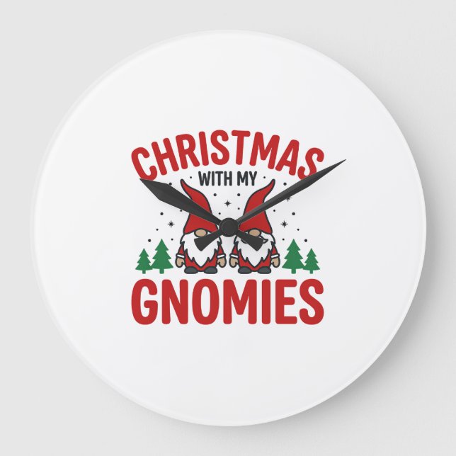 Christmas Gnomies Holiday Gnome Design Large Clock (Front)
