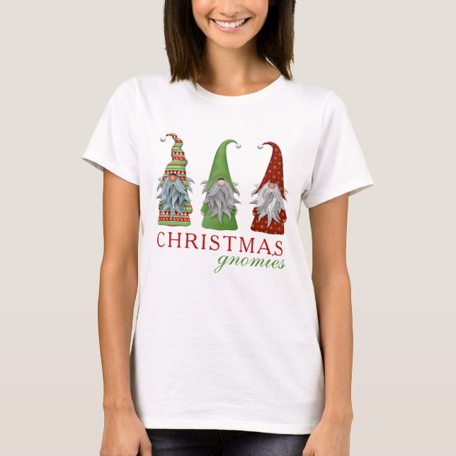 Christmas Gnomies Modern Holiday Gnome T-Shirt (Front)