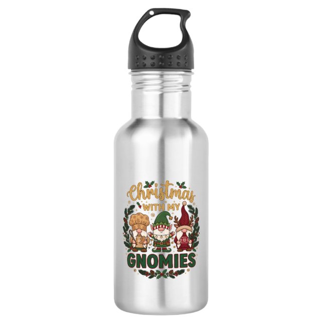 Christmas Gnomies String Lights Candy Cane 532 Ml Water Bottle (Front)